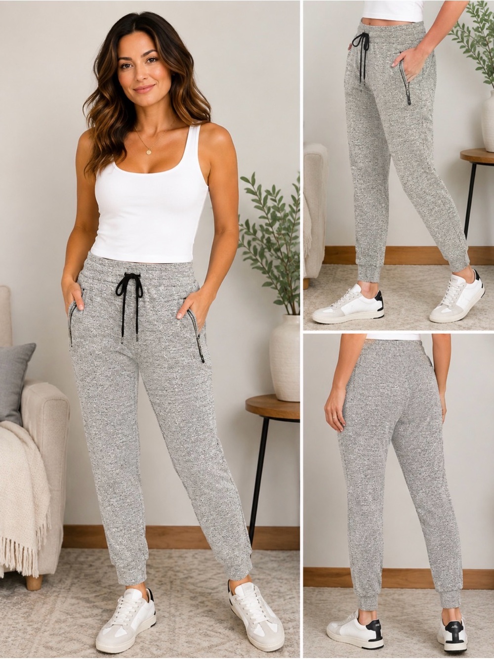 Aerie Woman’s Soft Gray/Black Textured Jogger Sweatpants Woman’s Size Small